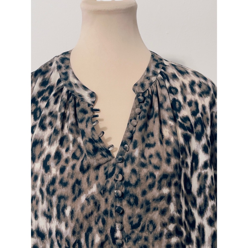 Rachel Zoe Women Neutral Button Front Blouse Large Animal Print Casual Flowy - Picture 2 of 9